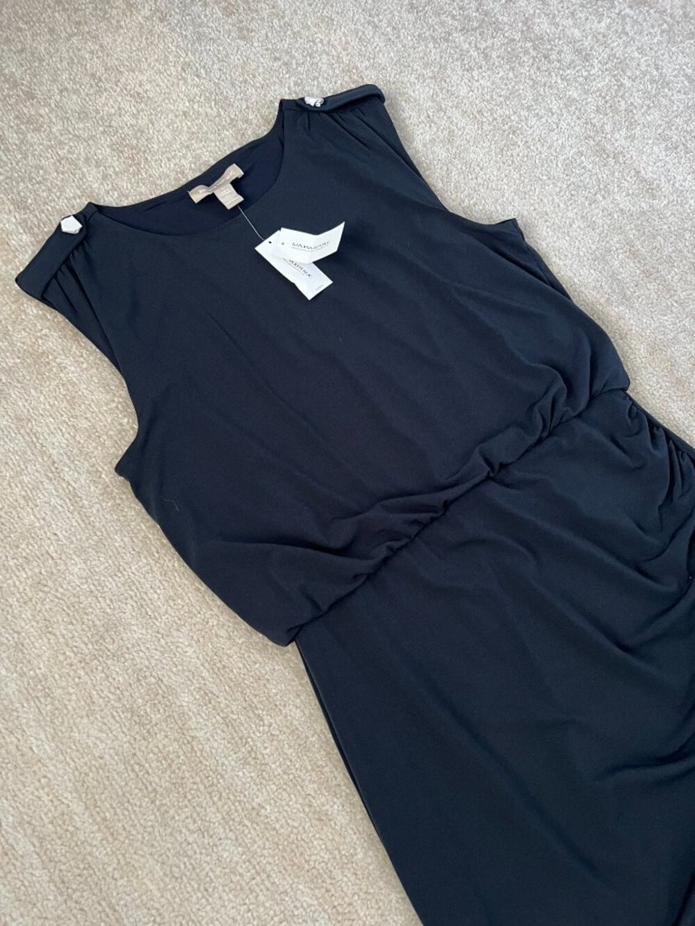 NWT Banana Republic Side Drape Ruched Tulip Blue Midi Dress L Career - Picture 3 of 9